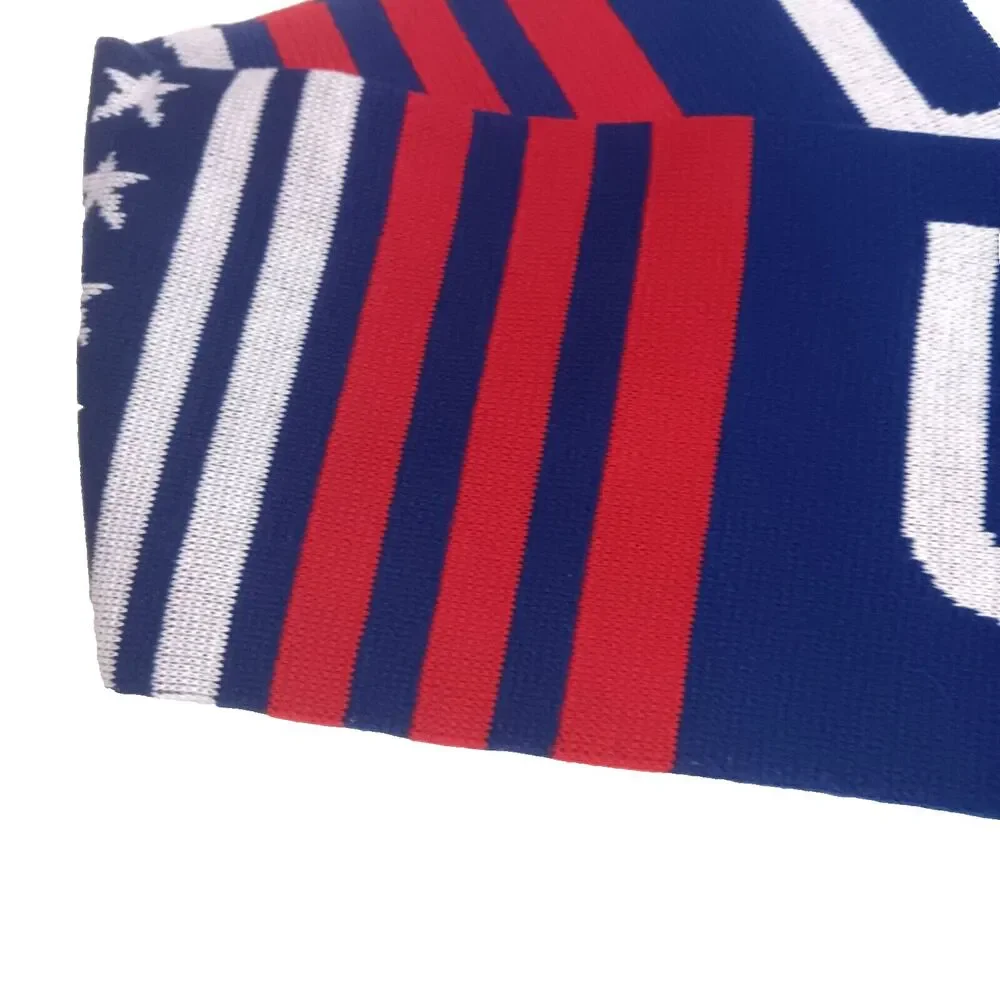 USA Kniit Scarf Blue Red White Stripe Stars Fringe 60